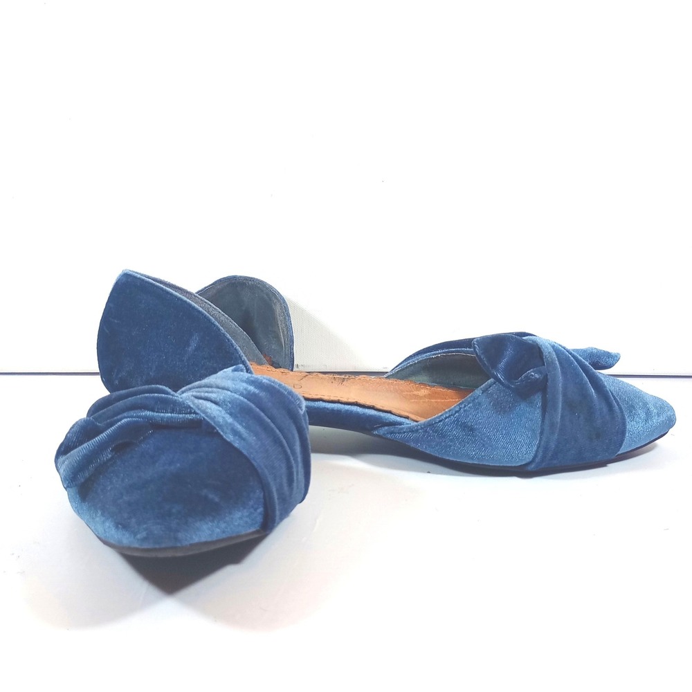 Restricted Womens D'Orsay Flats Size 8 Blue Velvet Knotted Bow Pointed Toe Shoes